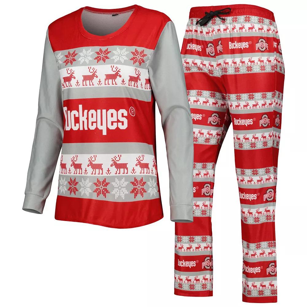 Women's FOCO Scarlet Ohio State Buckeyes Ugly Long Sleeve T-Shirt & Pajama Pants Sleep Set, Size: Small, Red Product Image