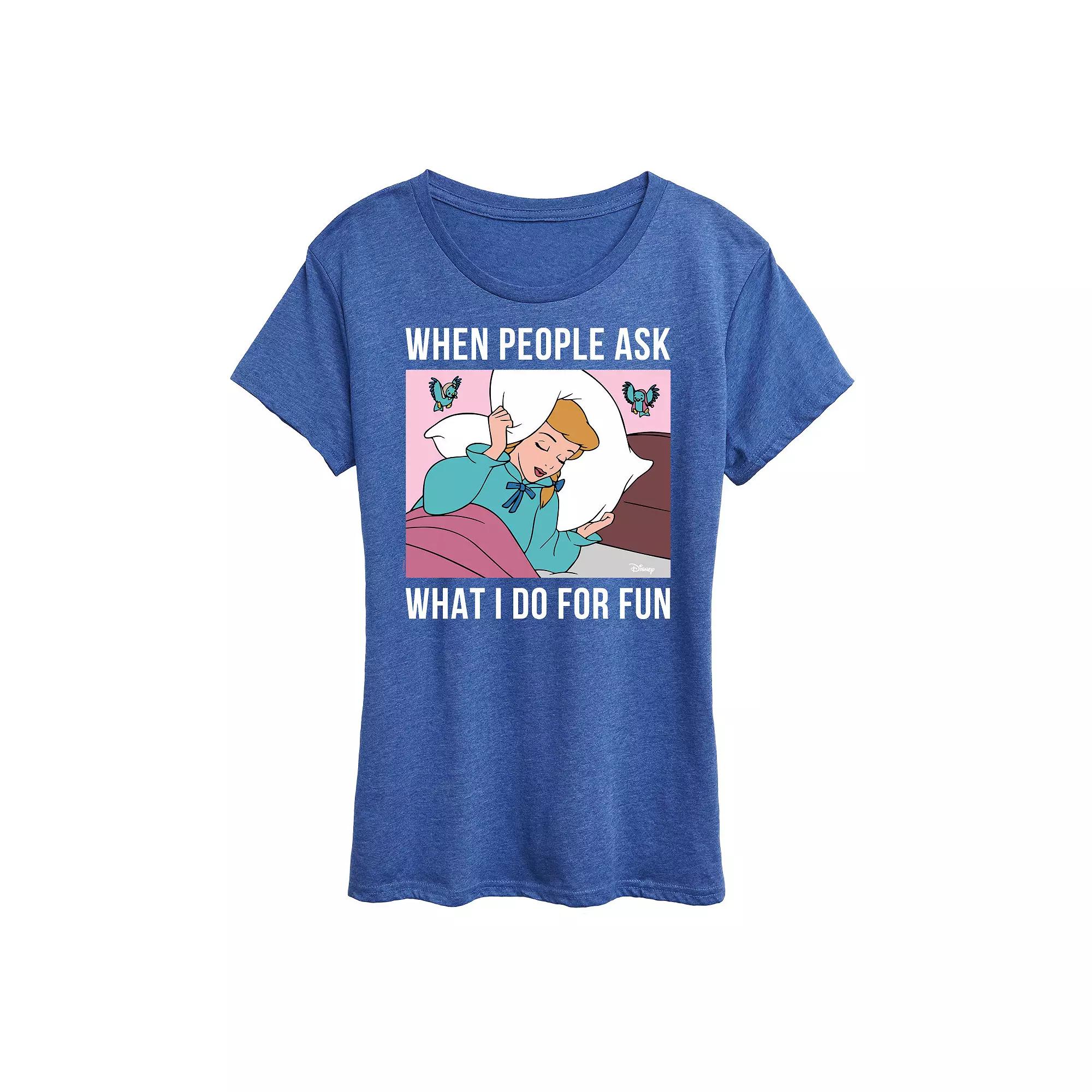 Disney Princess Cinderella Women's What I Do For Fun Is Sleeping Graphic Tee, Girl's,  Product Image
