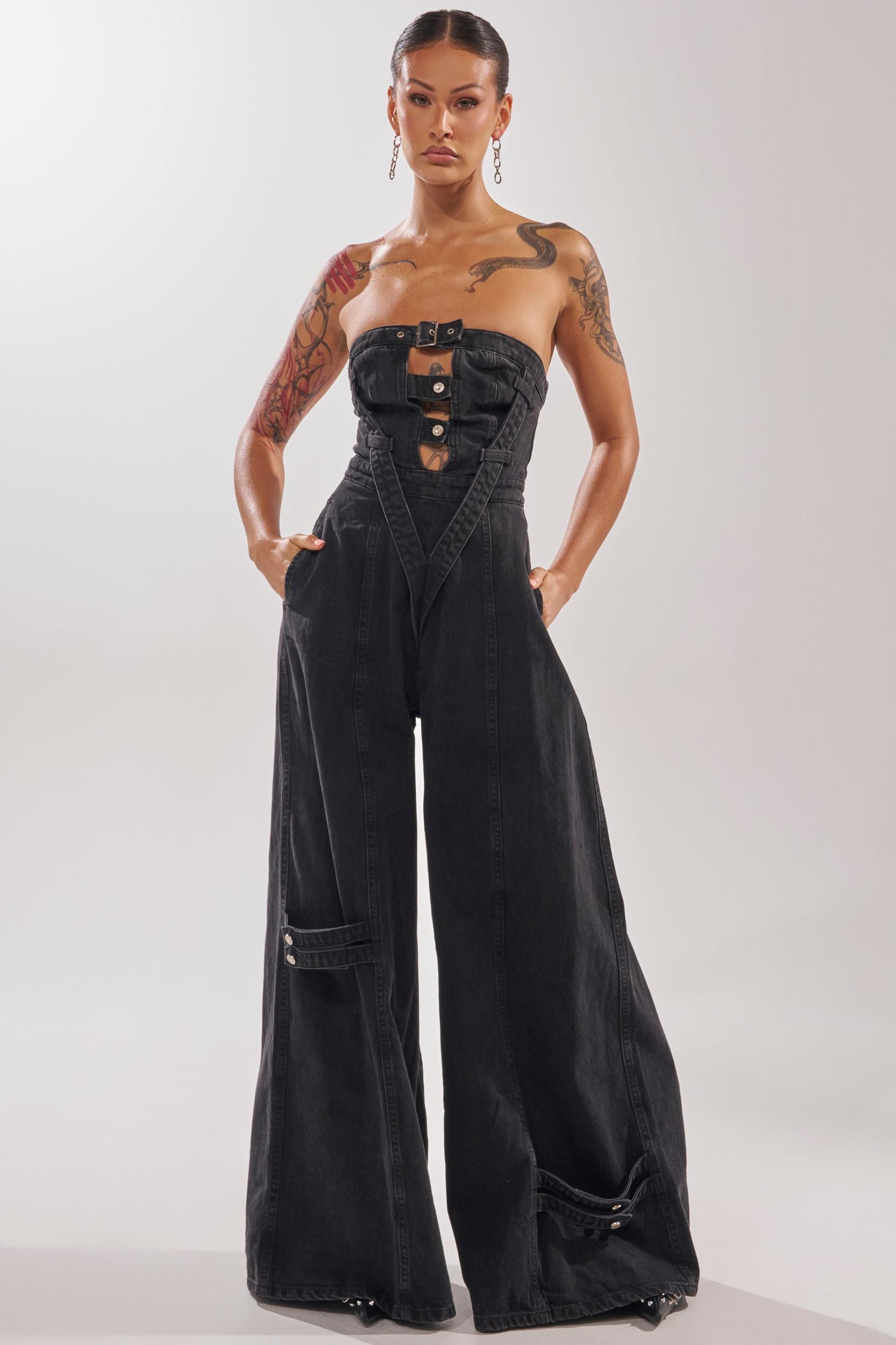 SO YESTERDAY WIDE LEG DENIM JUMPSUIT Product Image