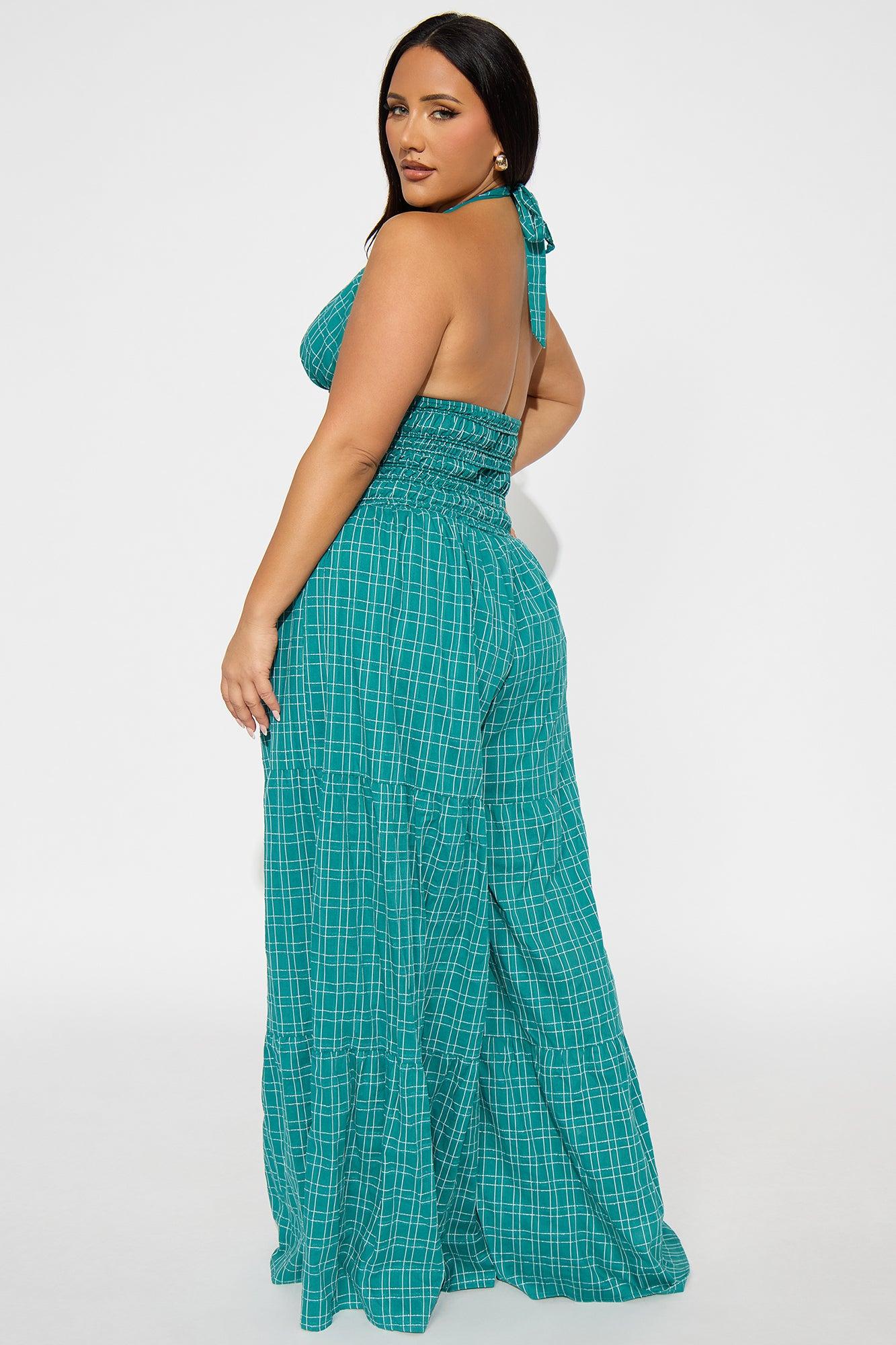 Maribel Plaid Halter Jumpsuit - Green/combo Product Image