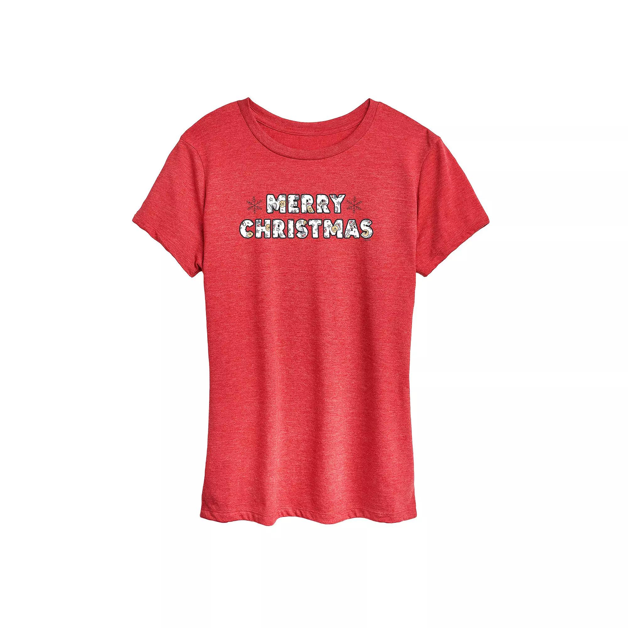 Disney's Winnie The Pooh Women's Merry Christmas Graphic Tee, Girl's,  Product Image