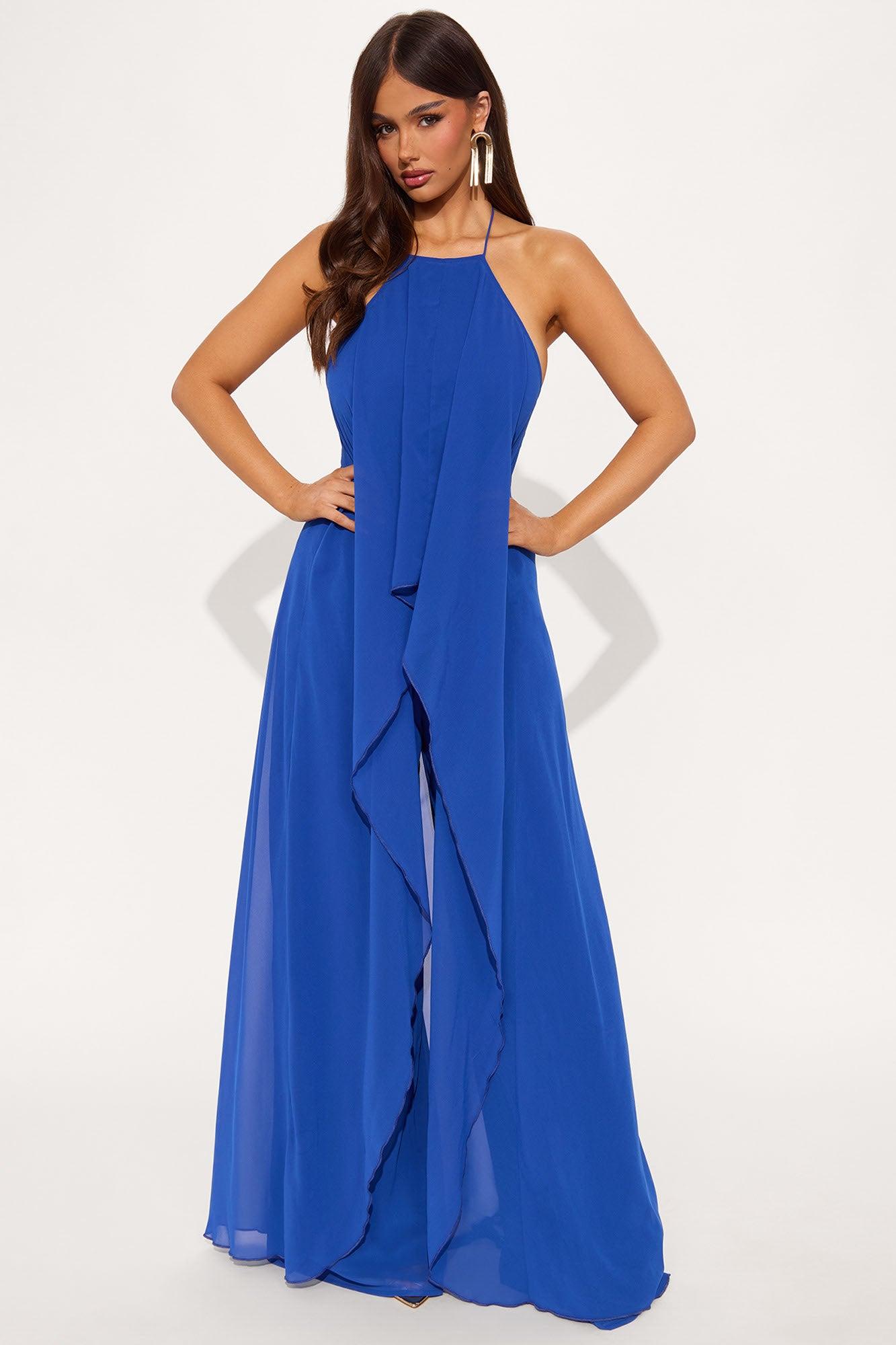 Bella Flowy Chiffon Jumpsuit - Blue Product Image