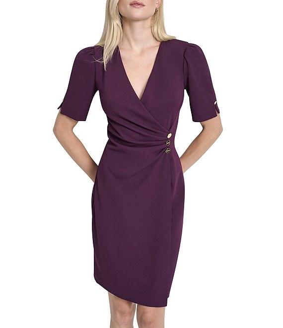 DKNY by Donna Karan Scuba Crepe Short Sleeve Button Wrap Dress Product Image