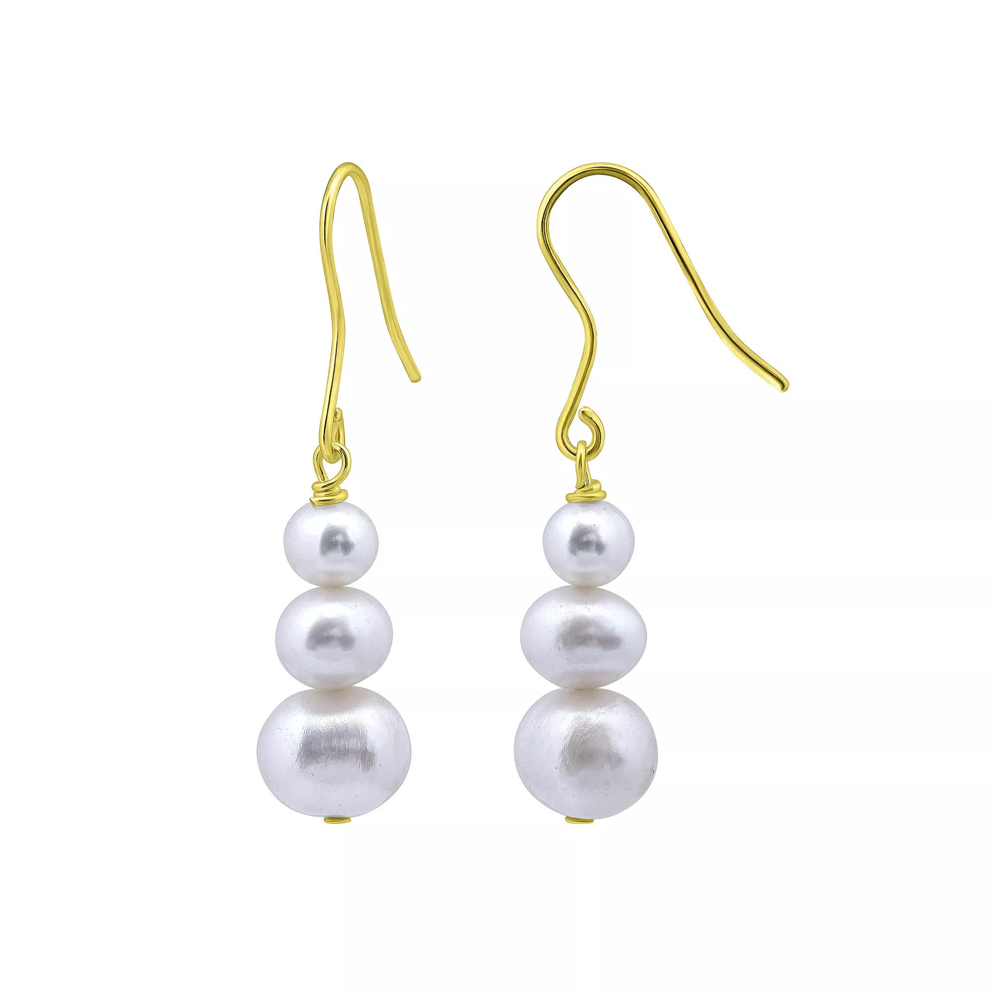 Aleure Precioso Sterling Silver Freshwater Cultured Pearl Drop Earrings, Women's, Gold Tone Product Image