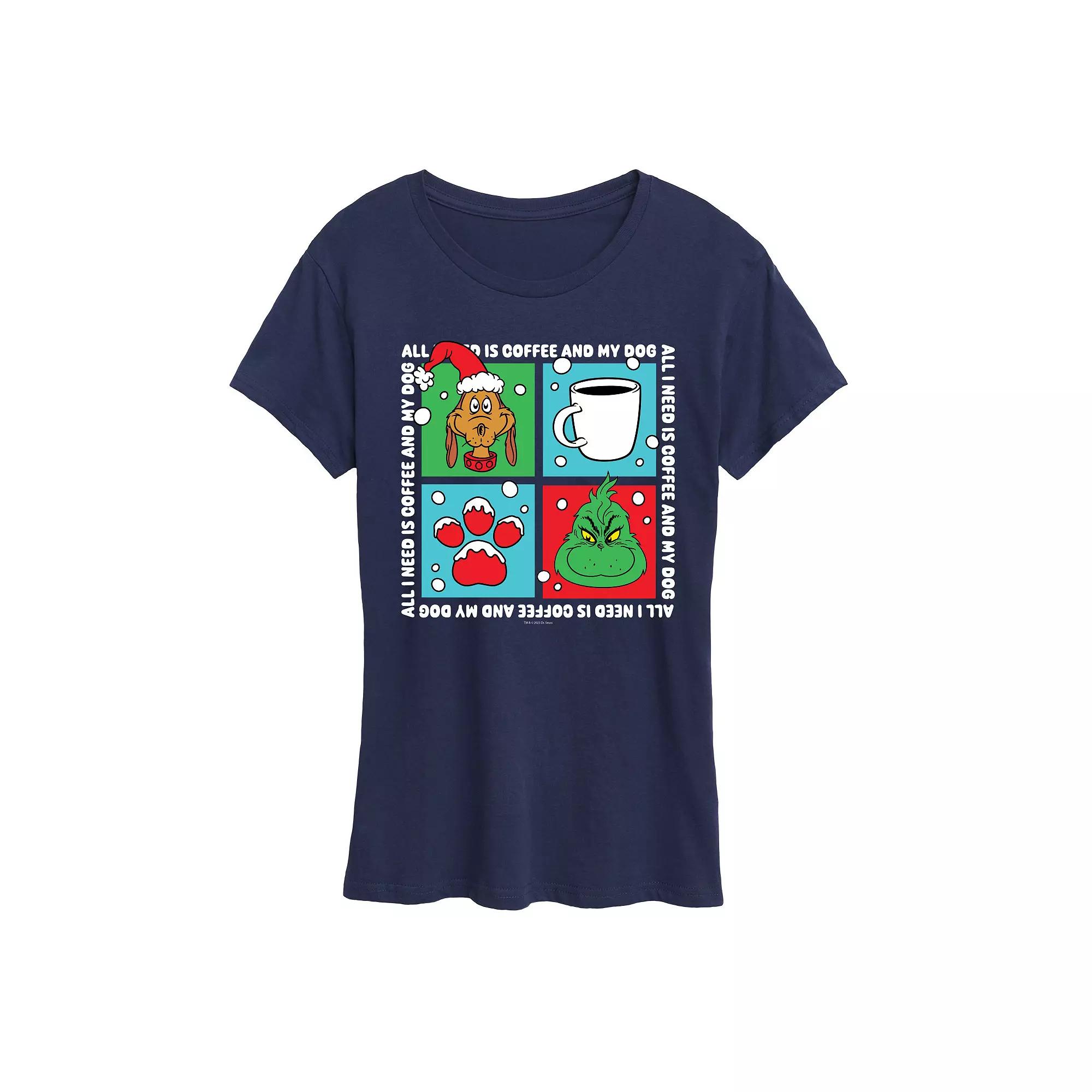 Women's Dr. Seuss Grinch Coffee & My Dog Graphic Tee,  Product Image
