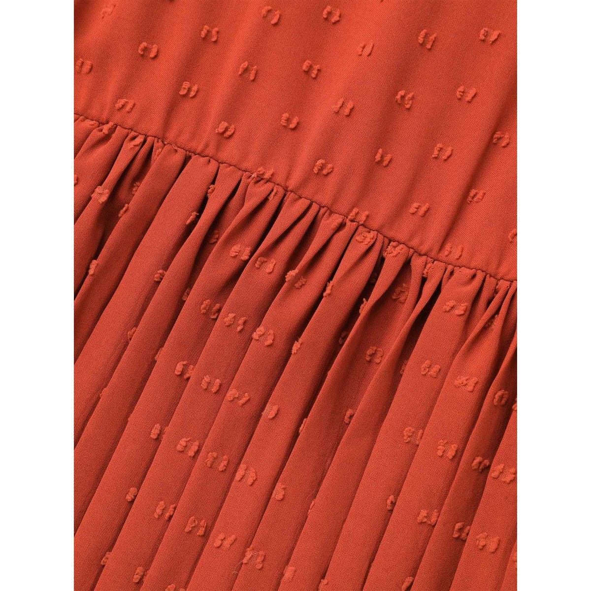 Plus Size Notched Collar Textured Pleated Midi Dress OrangeRed Women Casual Texture Flat collar with V-notch Long Sleeve Curvy BloomChic 14-16/1X Product Image