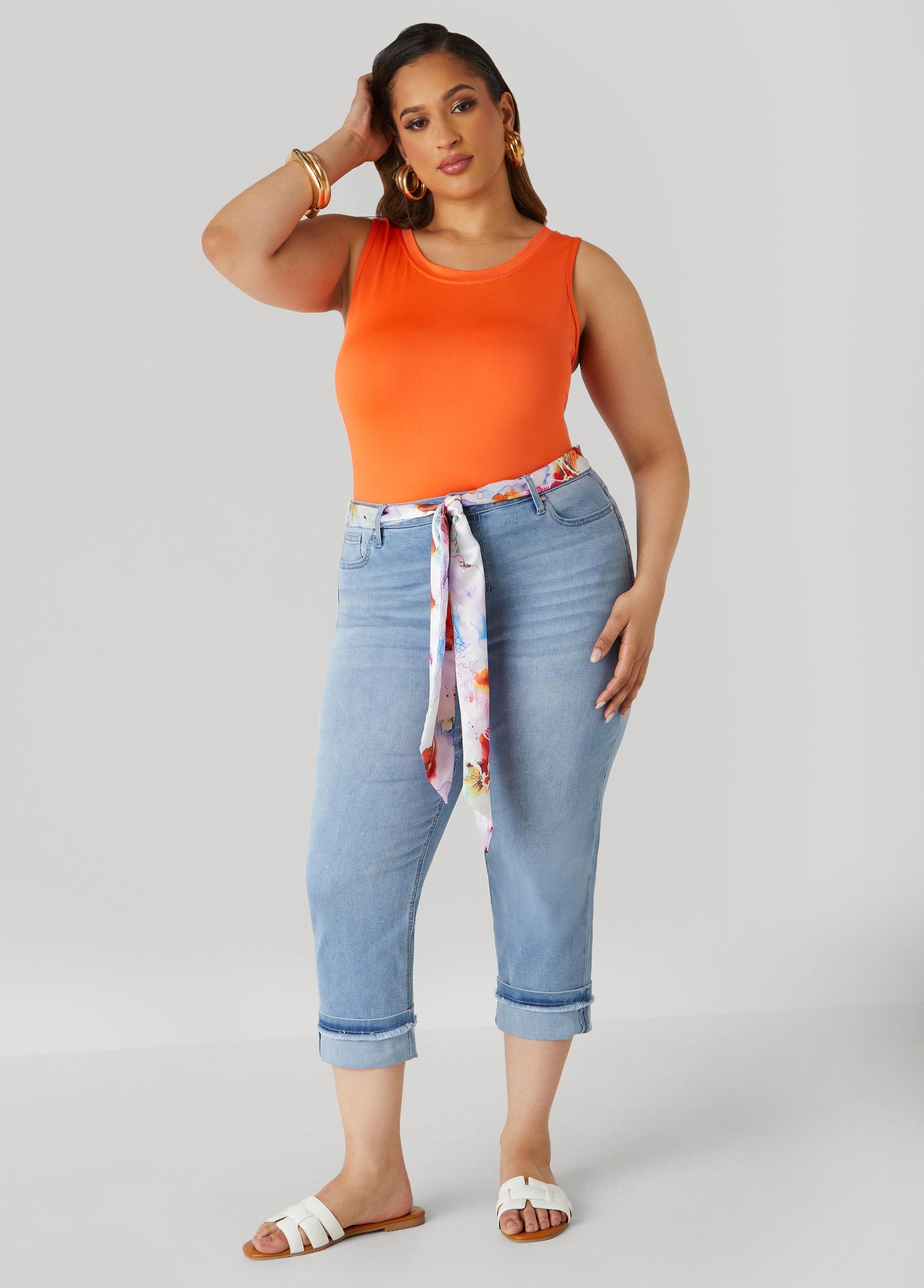 Plus Size Scarf Belt Denim Capris Ashley Stewart Product Image
