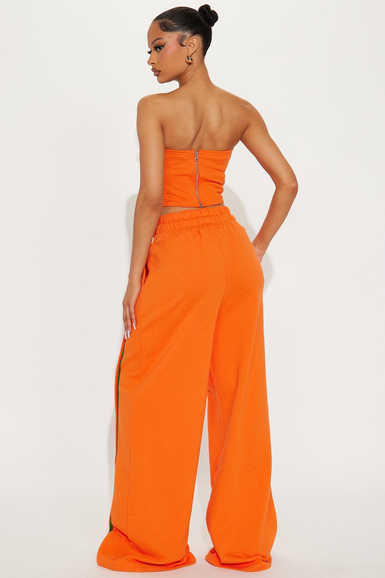 Sara Fleece Track Pant Set - Orange/combo Female Product Image