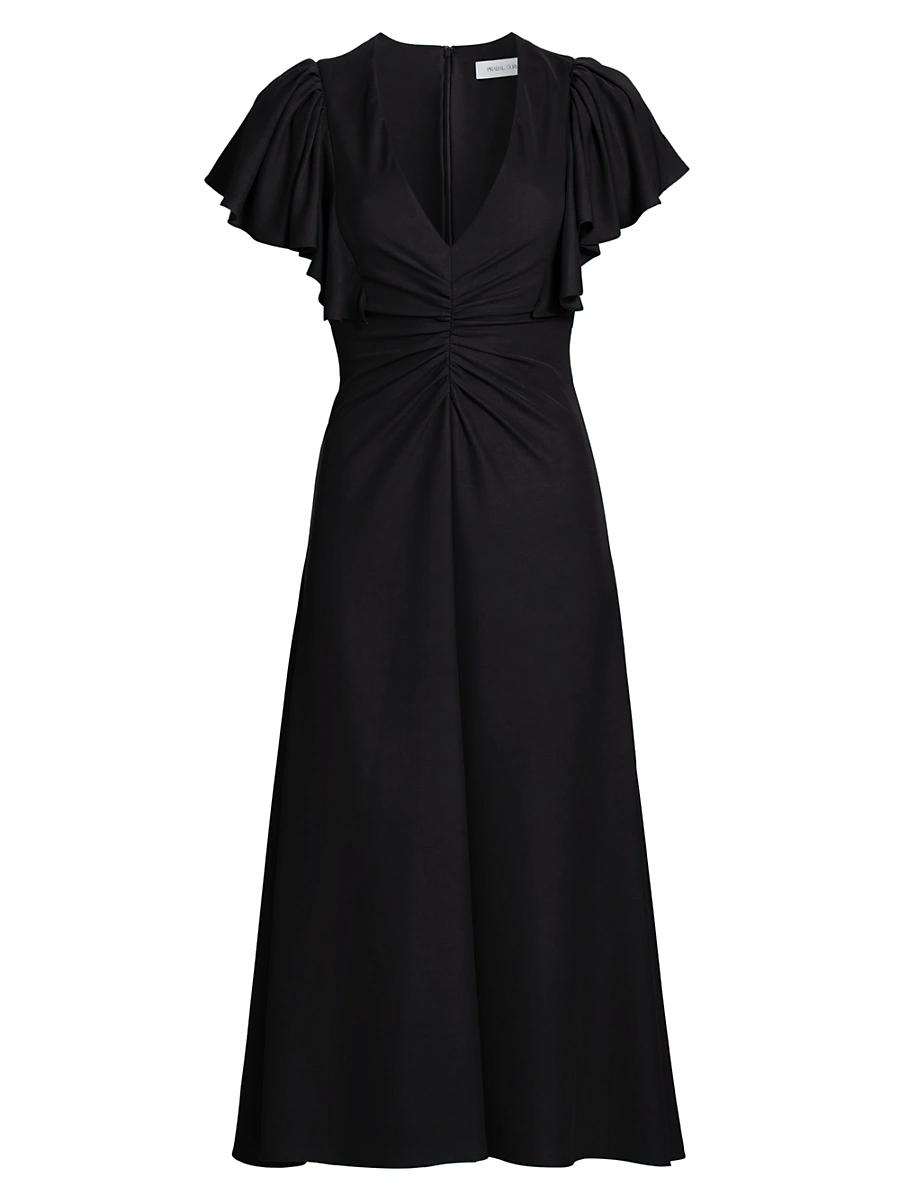 Womens Flutter-Sleeve Ruched Midi-Dress Product Image
