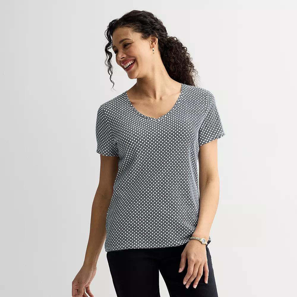 Women's Croft & Barrow® Essential V-Neck Tee, Size: XXL, Blue Micro Ratan Product Image