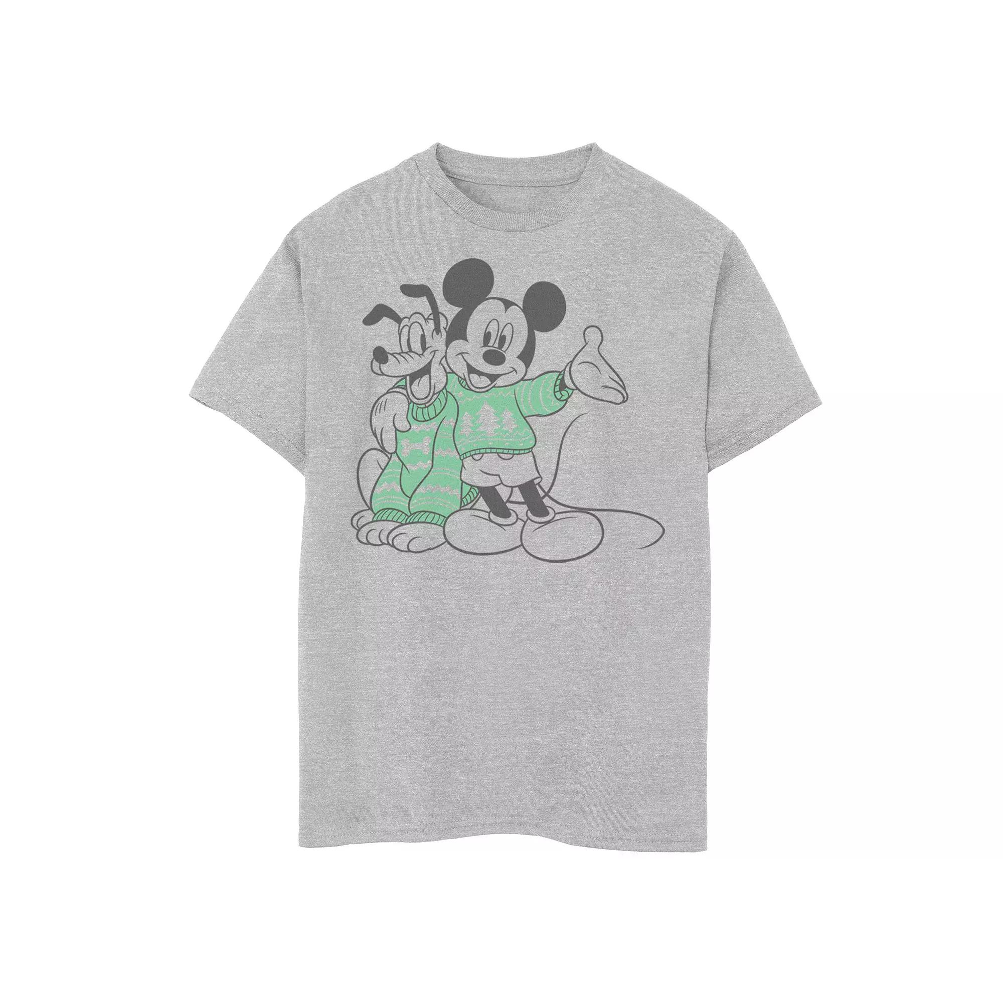 Disney's Mickey Mouse Mickey And Pluto Boys 6-20 Christmas Outline Tee, Boy's,  Product Image