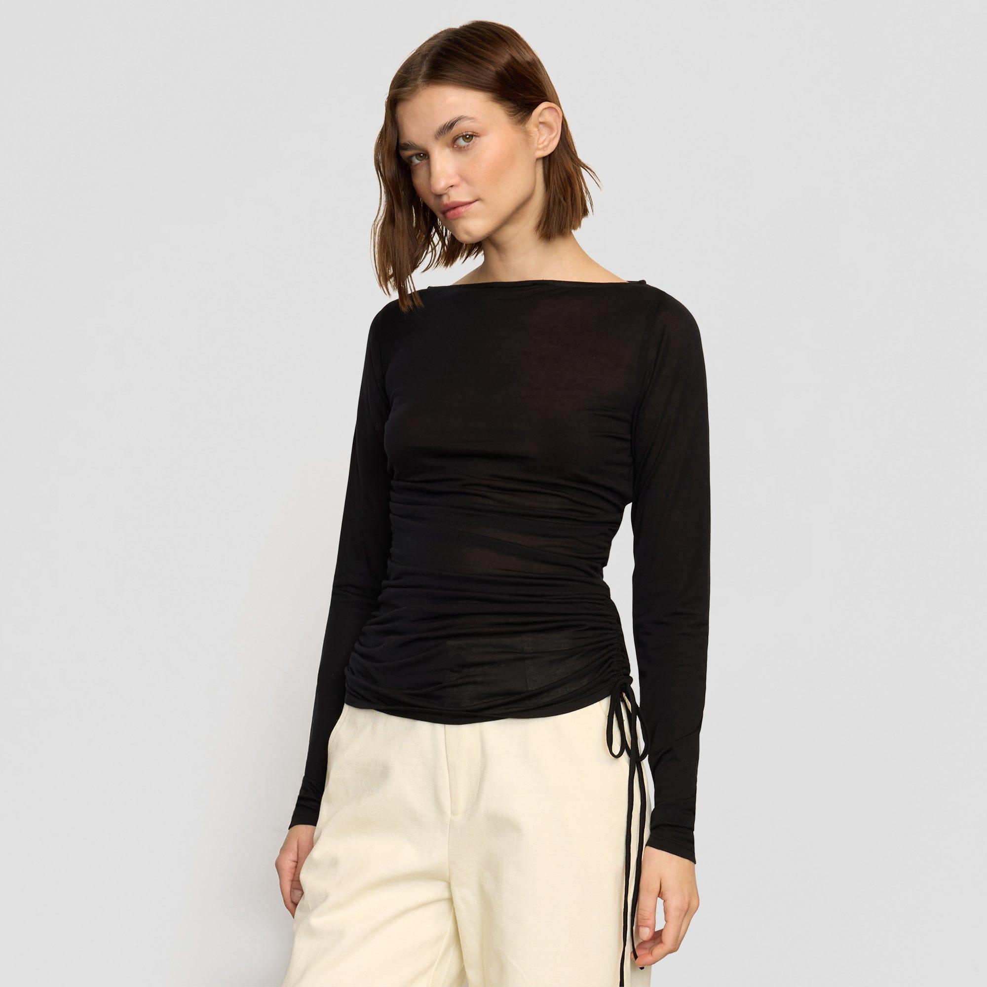 Joan Tencel Ruched-Side Semi-Sheer Tee Product Image