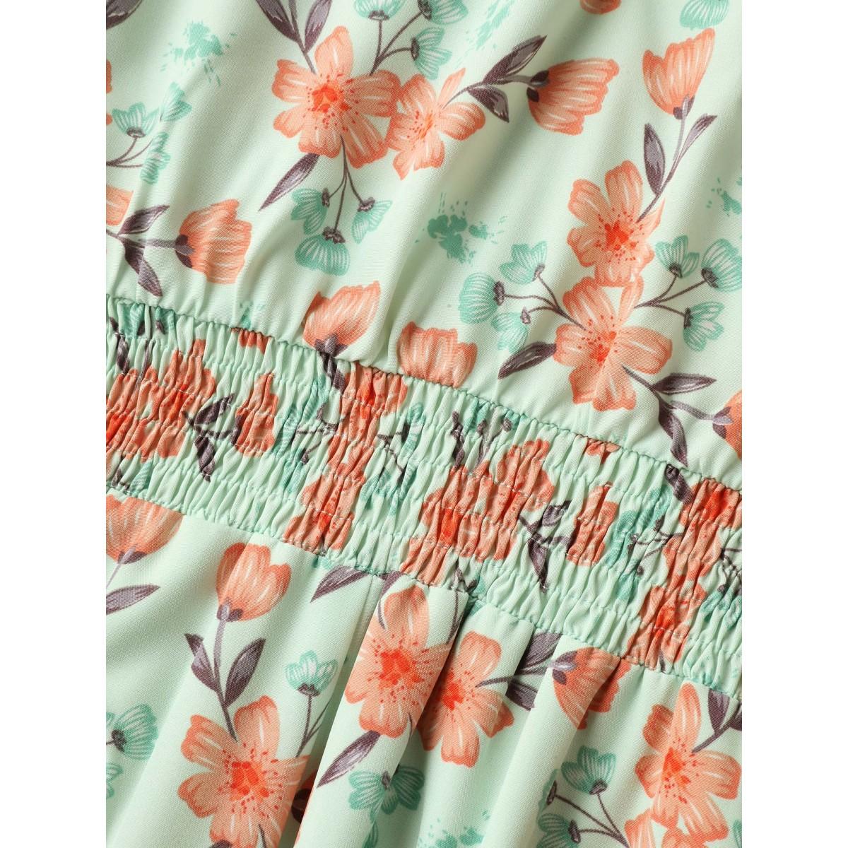 Plus Size Breezy Floral Print Lace Trim Midi Dress LightGreen Women V-neck Sleeveless Curvy BloomChic 30/6X Product Image