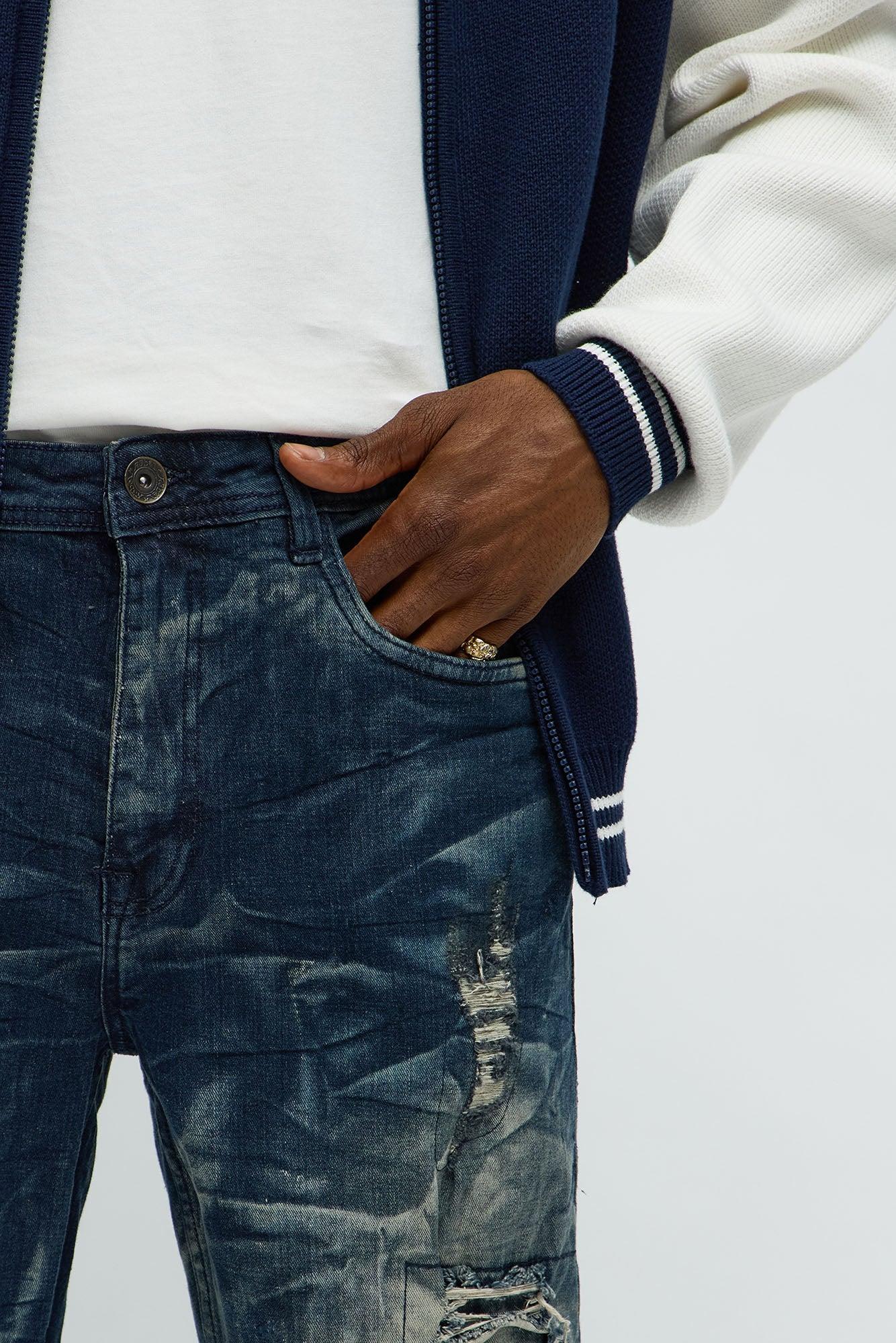 Straight Back Me Up Patched Distressed Jeans - Dark Wash Product Image