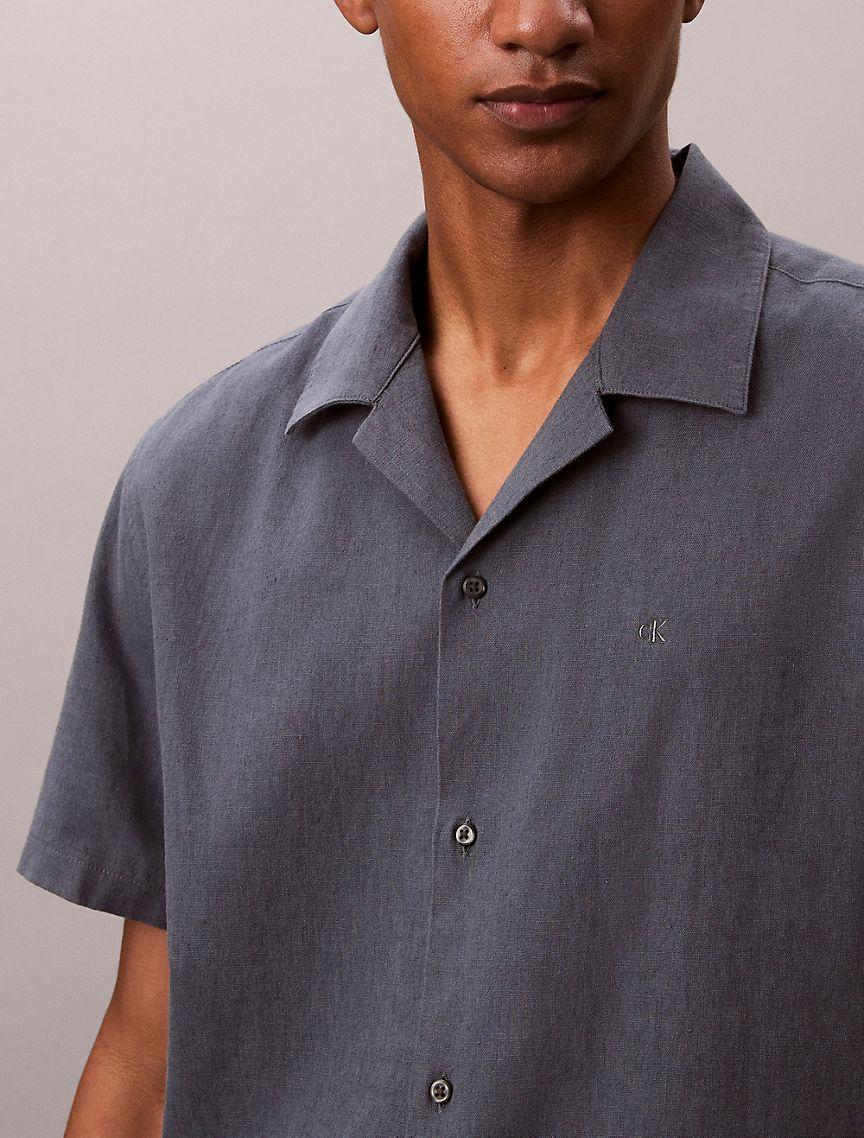 Linen Cotton Short Sleeve Button-Down Shirt Product Image