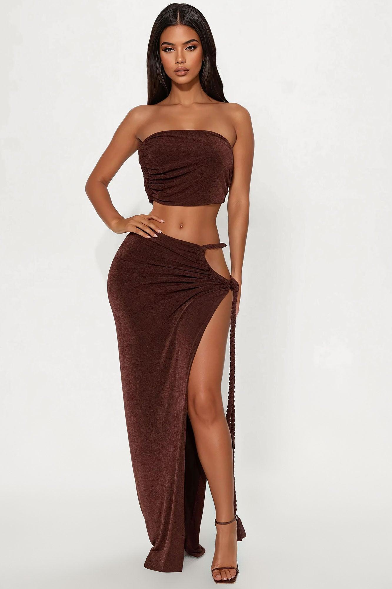 Ariela Maxi Skirt Set - Brown Female Product Image