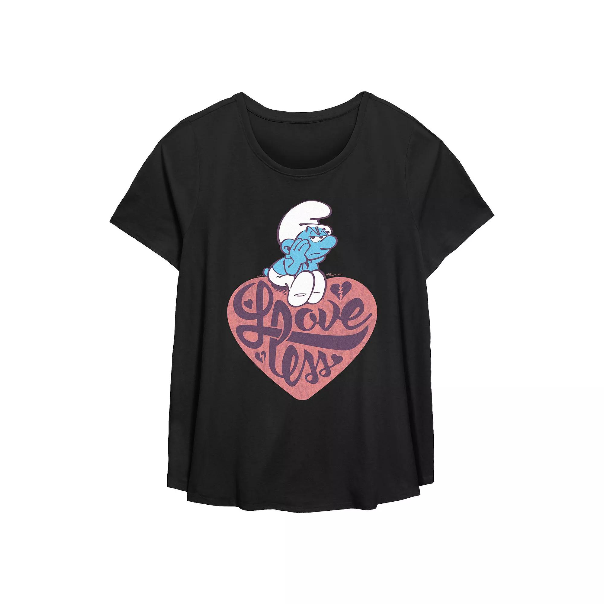 Plus Size Smurfs Loveless Smurf Flowy Graphic Tee, Women's, Size: 1XL, Black Product Image