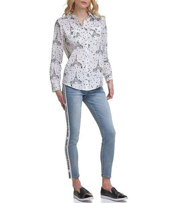 KARL LAGERFELD PARIS Whimsical Roll-Tab Sleeve Crepe Shirt Product Image