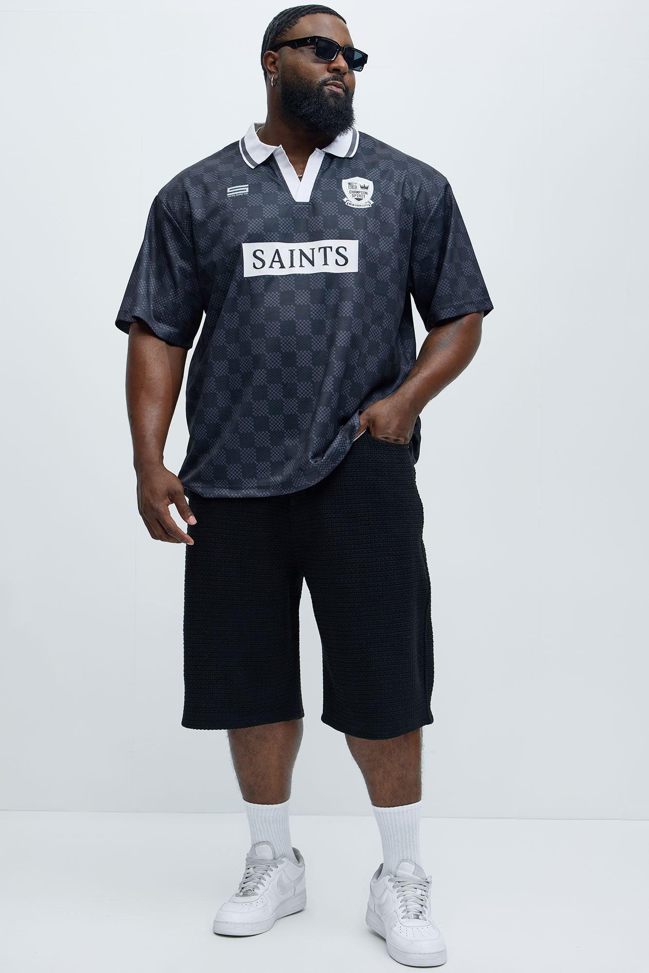 Saints Checkered Johnny Collar Soccer Jersey - Black Product Image