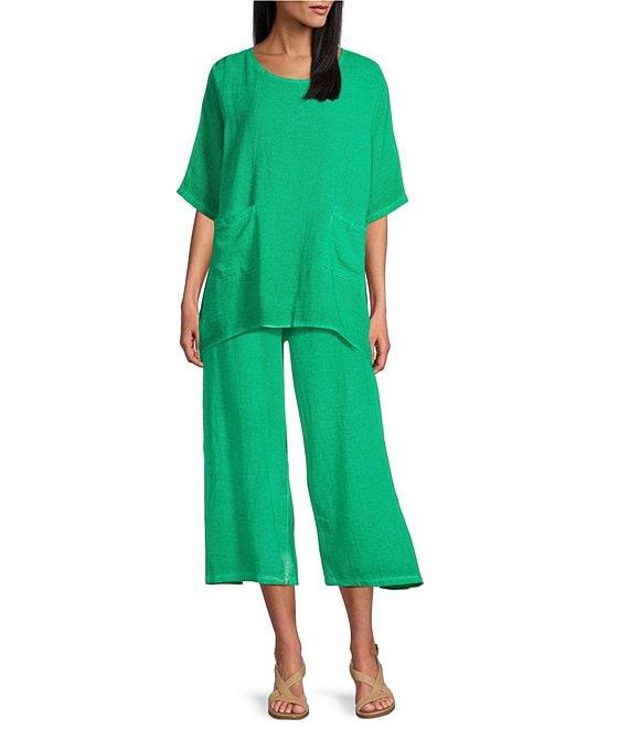 M Made in Italy Textured Linen Blend Elbow Sleeve Oversized Tunic Product Image