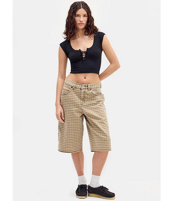 BDG Urban Outfitters Knockout Cap Sleeve Lace-Up Front Crop Top Product Image