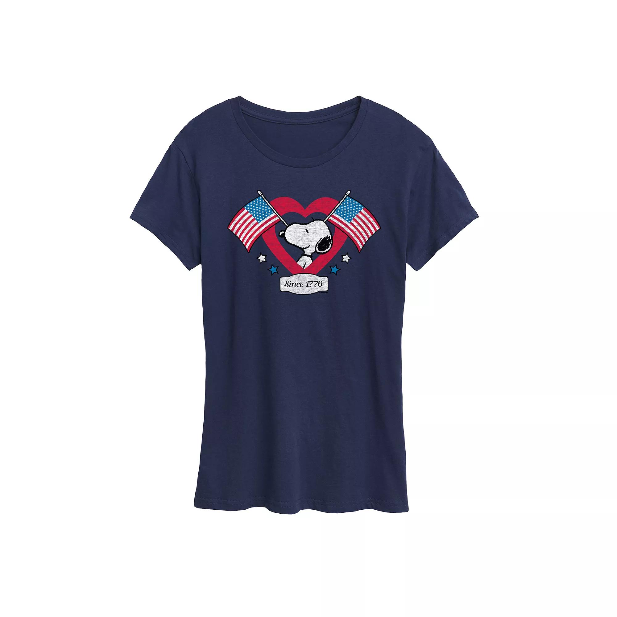 Women's Peanuts Snoopy Since 1776 Flag Heart Graphic Tee,  Product Image
