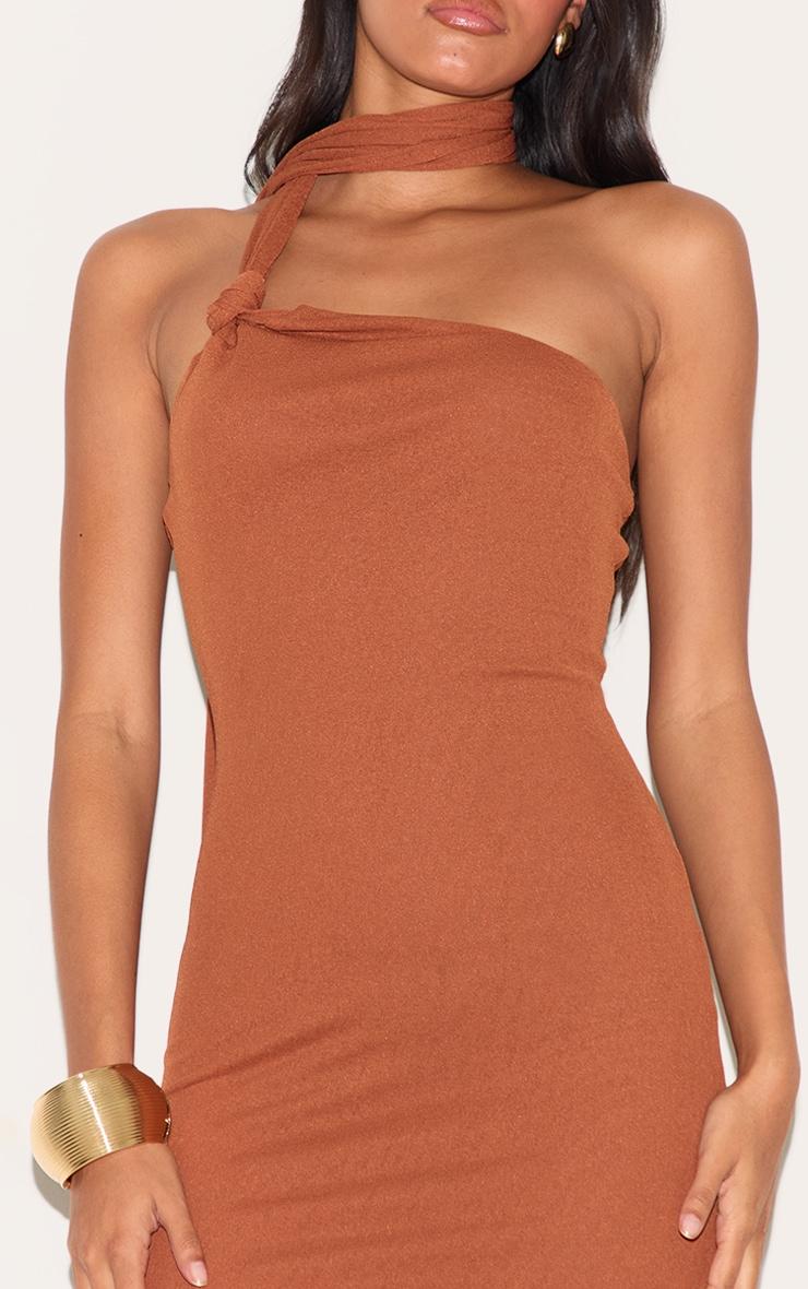 Burnt Orange Double Layer Onion Skin Scarf Neck Maxi Dress Product Image