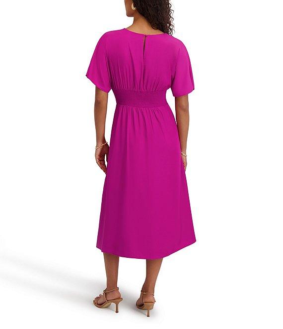 Kensie Short Sleeve Smocked Waist A-Line Midi Dress Product Image