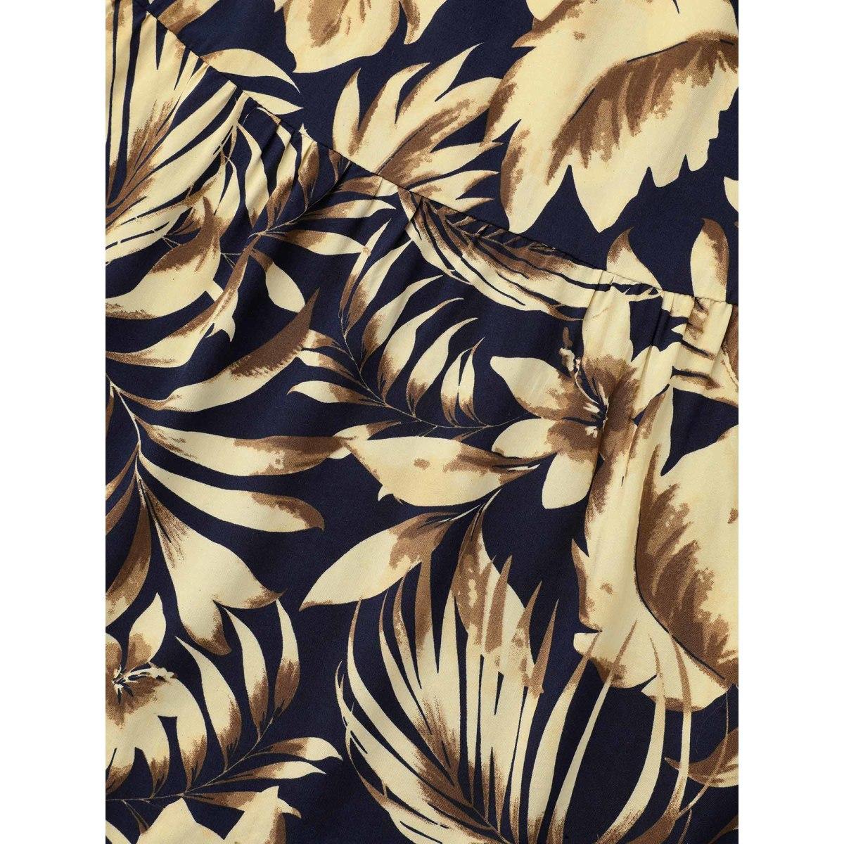 Plus Size Tropical Print Stretchy-Waist Pockets Midi Dress DarkBlue Women Resort Non V-neck Elbow-length sleeve Curvy BloomChic 10/M Product Image