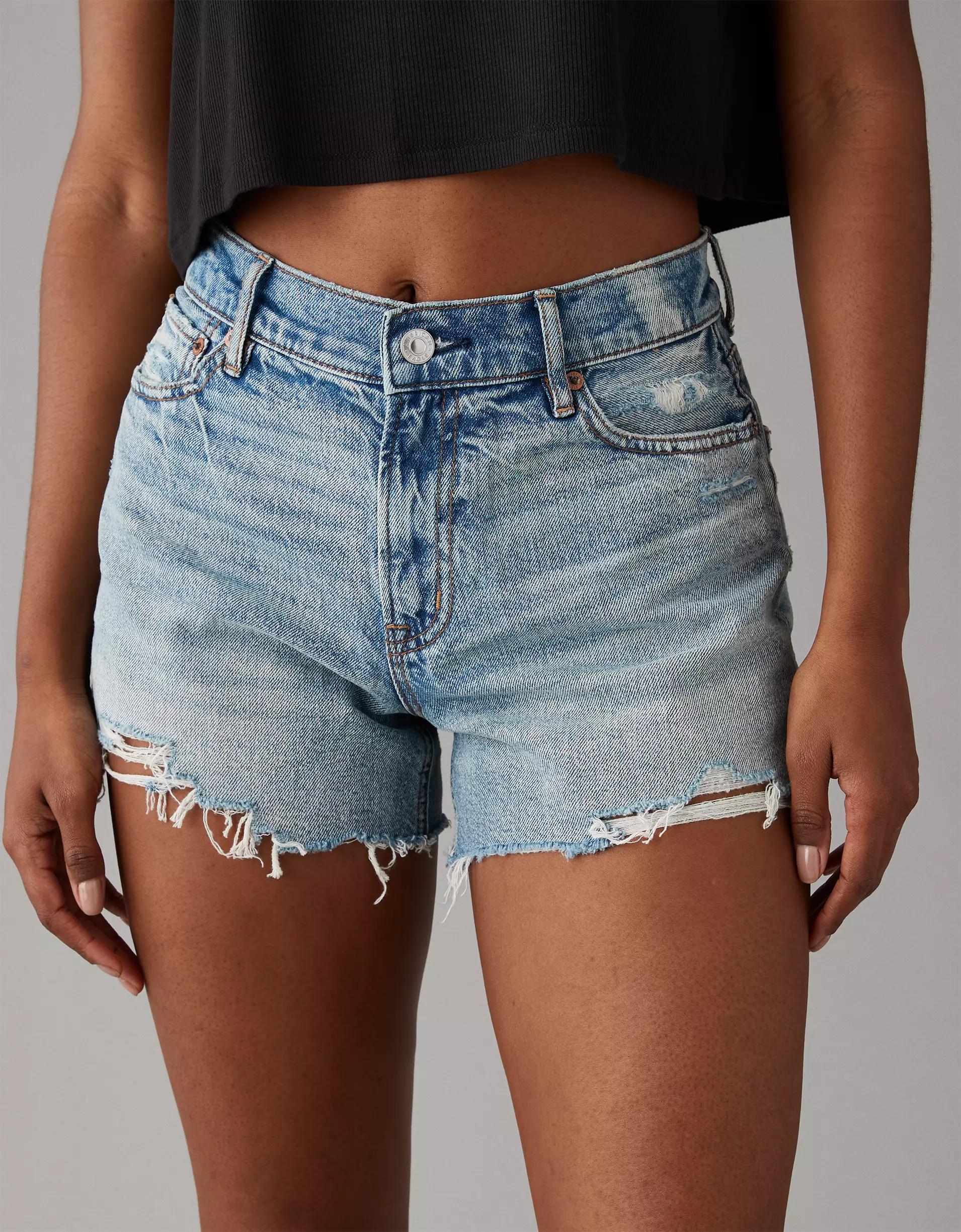 AE Strigid Super High-Waisted Relaxed Ripped Denim Short Product Image