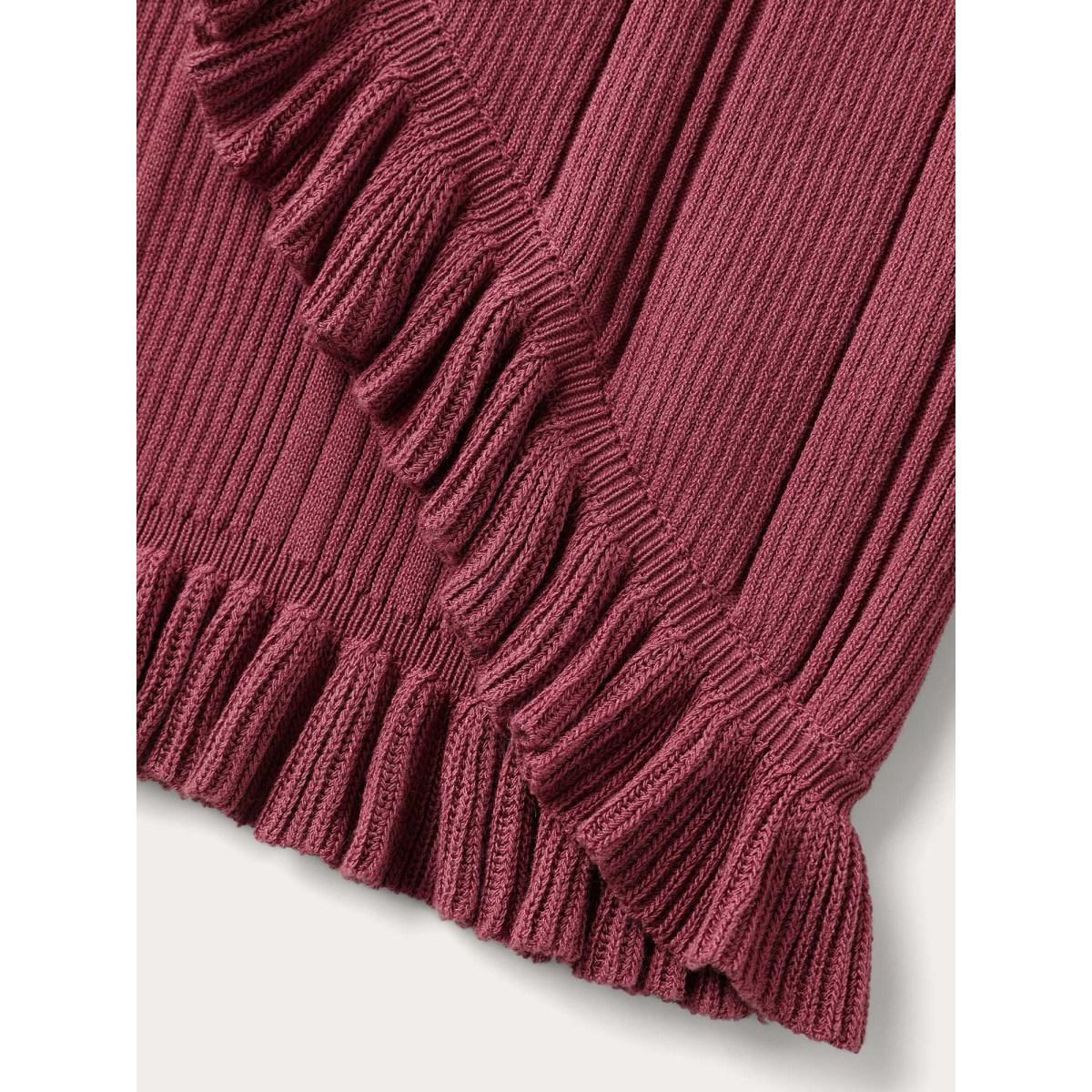 Plus Size Ruffled Edged Front Tie Knit Cardigan Rust Women Timeless Bodycon Long Sleeve Elegant Cardigans BloomChic 14-16/1X Product Image