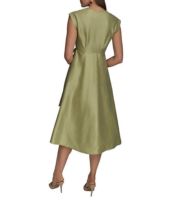 Donna Karan Cap Sleeve V-Neck Organza Wrap Dress Product Image