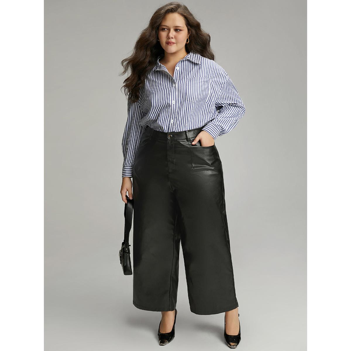 Plus Size PU Wide Leg Pocket Pants Women Black Elegant Wide Leg High Rise Dailywear Pants BloomChic 12/L Product Image