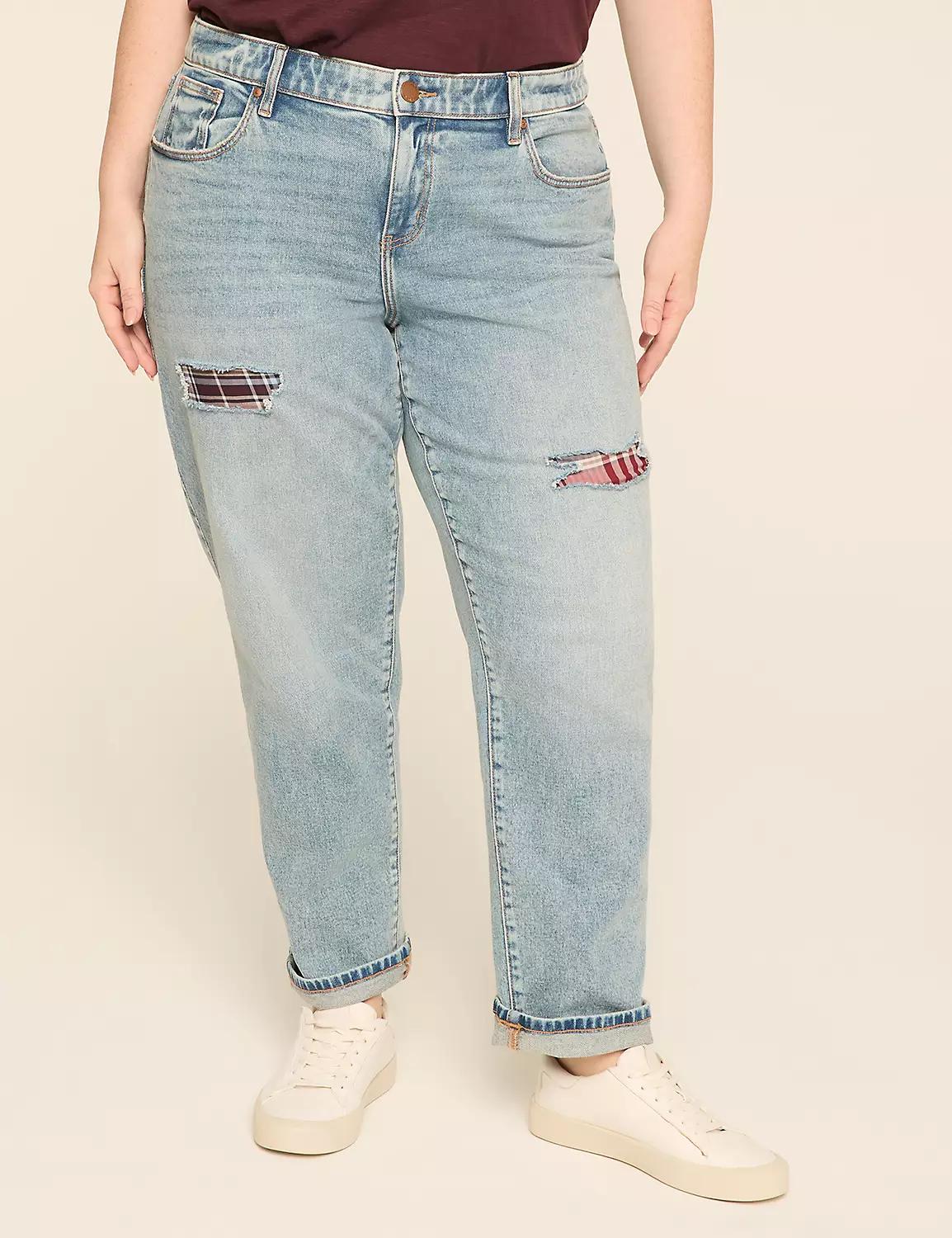 Boyfriend Fit Plaid-Detail Jean Product Image