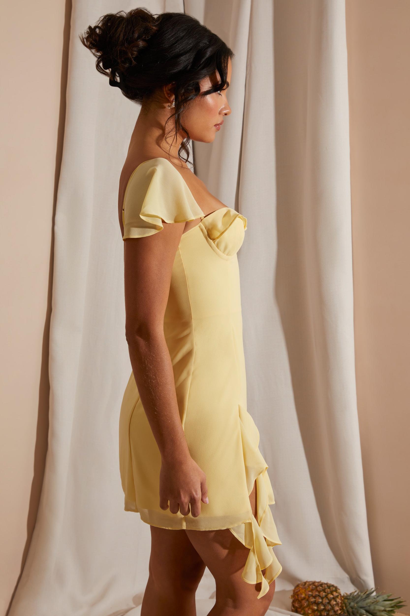 Asymmetric Draped Mini Dress in Yellow Product Image