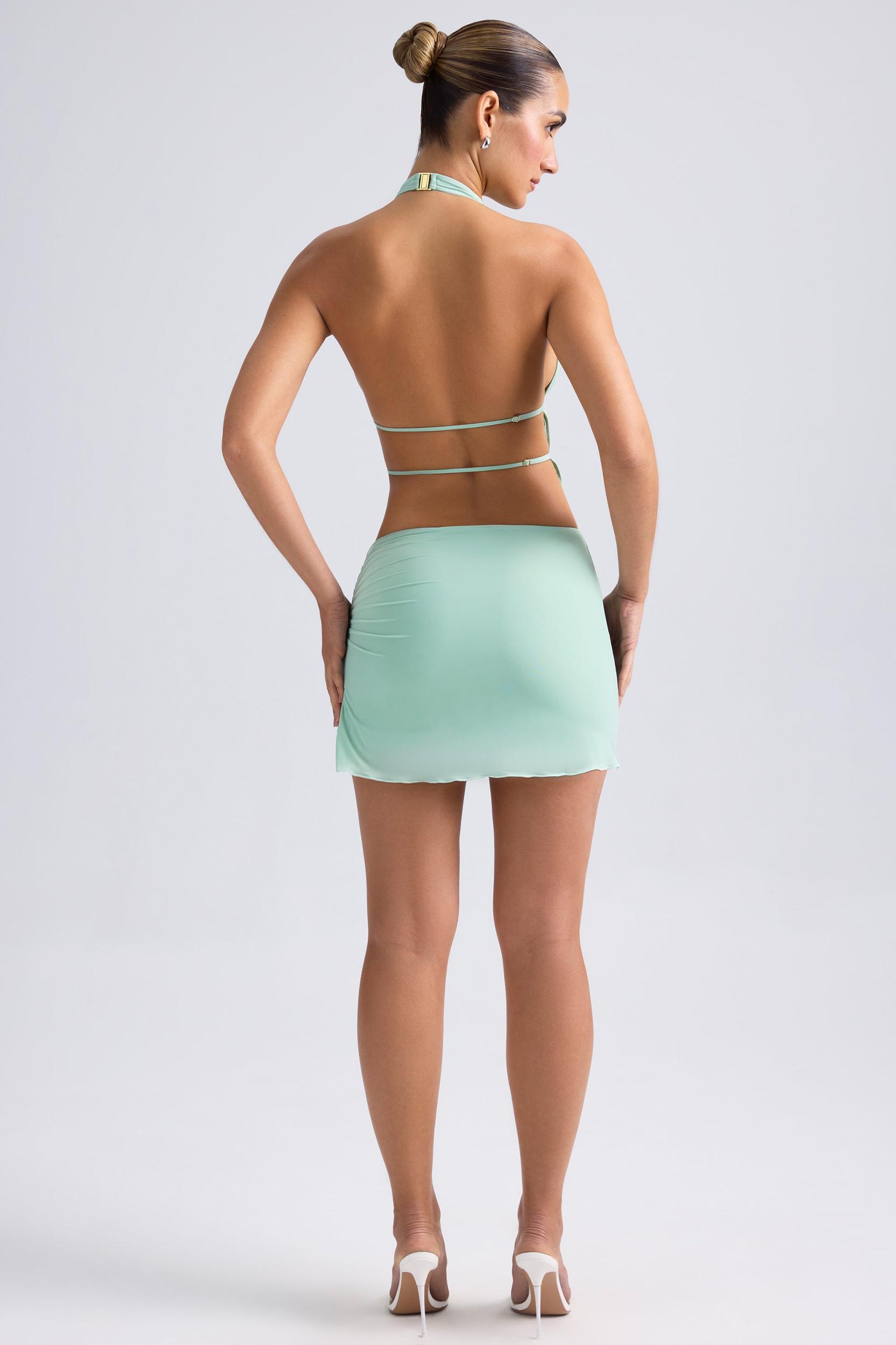Draped A-Line Mini Skirt in Pastel Green Product Image