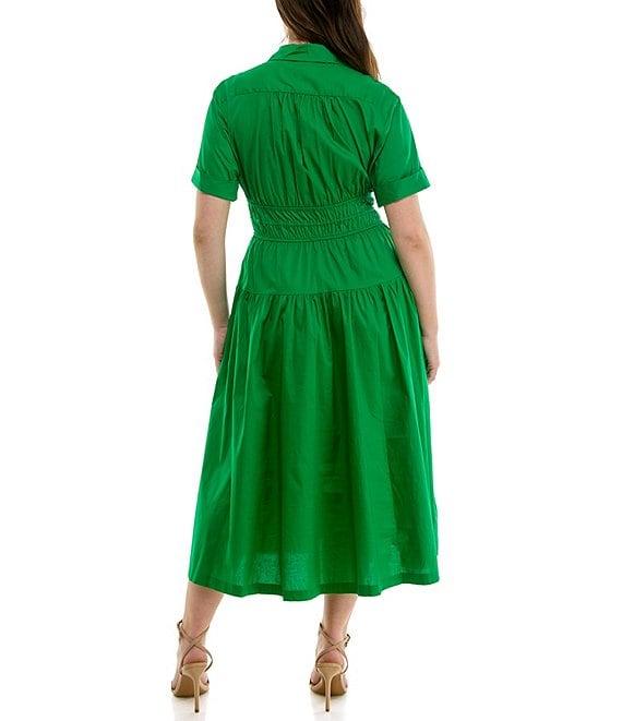 Moda Tara Plus Size Short Sleeve Button Front Poplin Shirt Dress Product Image