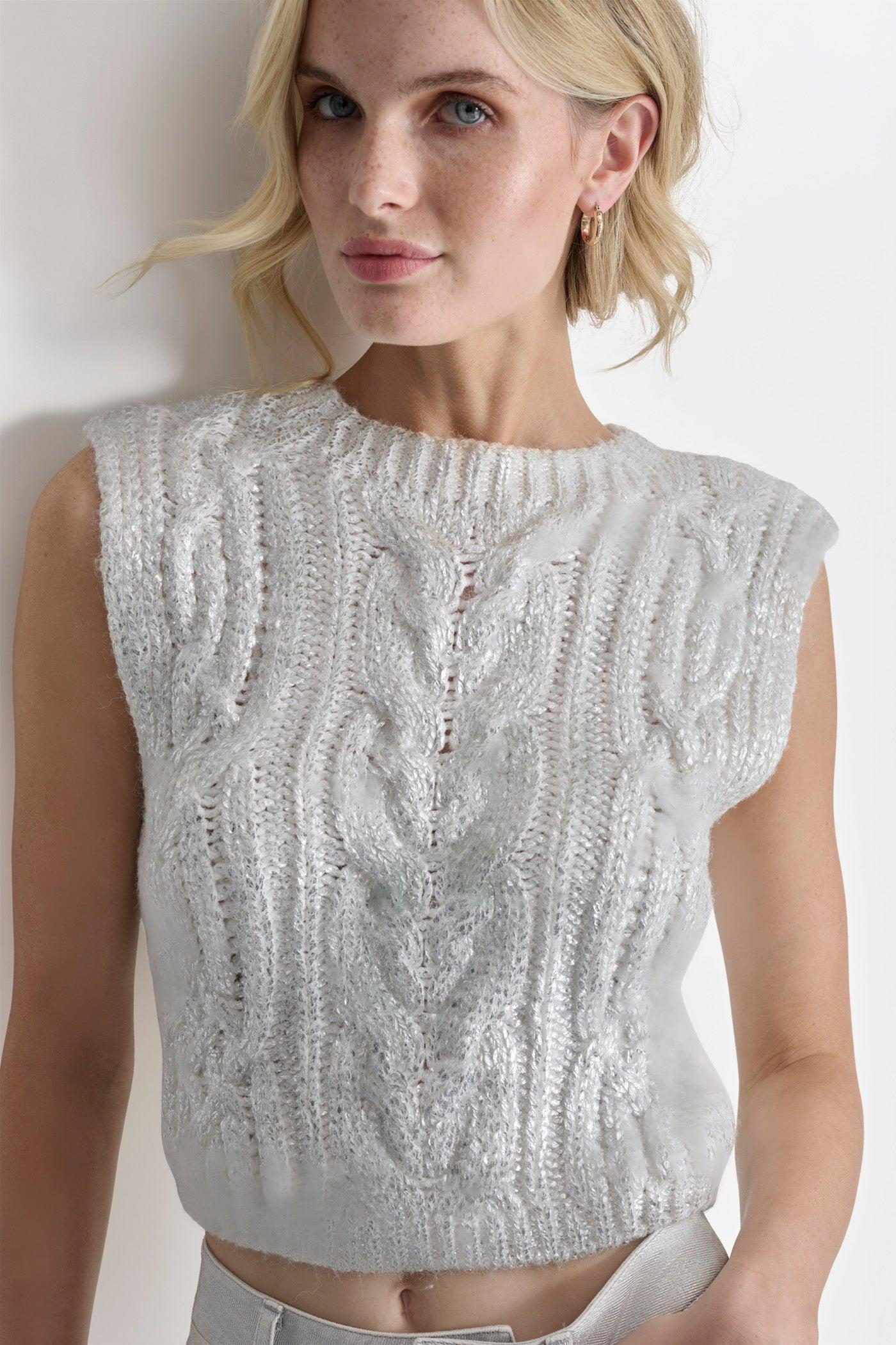 METALLIC CABLE KNIT SWEATER Product Image
