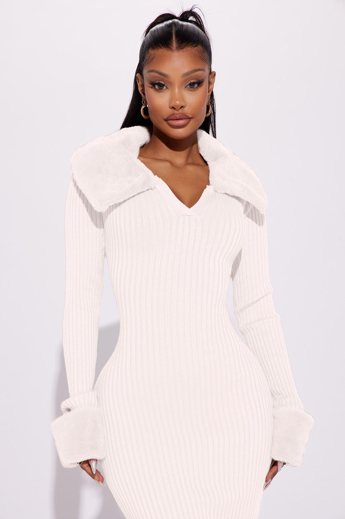 Majestic Elegance Collar Midi Dress - Ivory Product Image