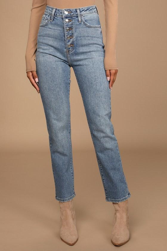 Forever a Trend Light Wash Denim High-Rise Mom Jeans Product Image