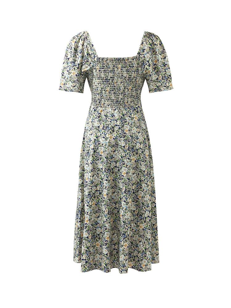 Floral Print Square Neck Women Midi Dress Product Image