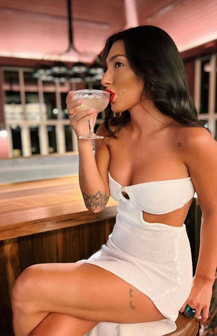 Hendry White Knit Strapless Midi Dress Product Image