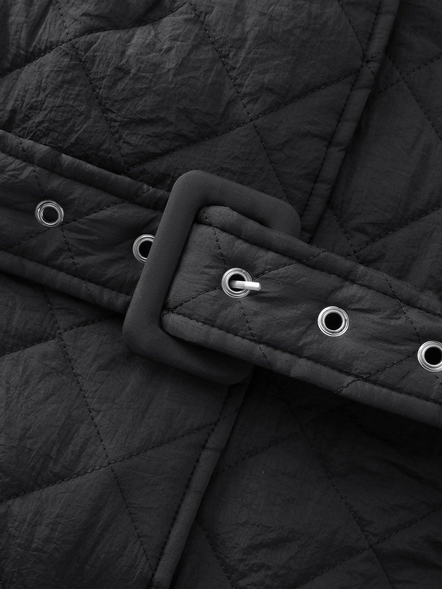 Quilted Adjustable Belt Solid Color Coat Female Product Image
