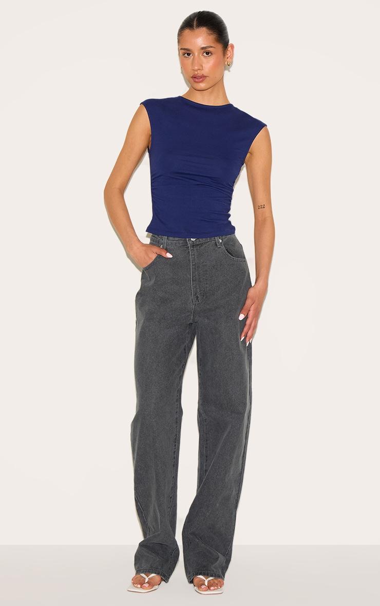 Tall Indigo Soft Cotton Ruched Side Sleeveless Top Product Image