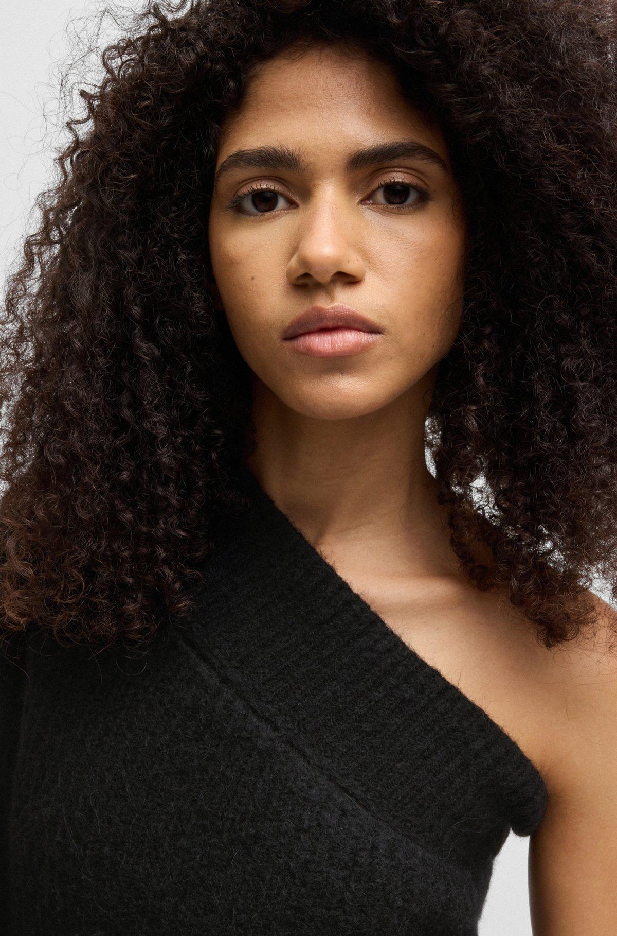 One-shoulder regular-fit sweater with knitted structure Product Image