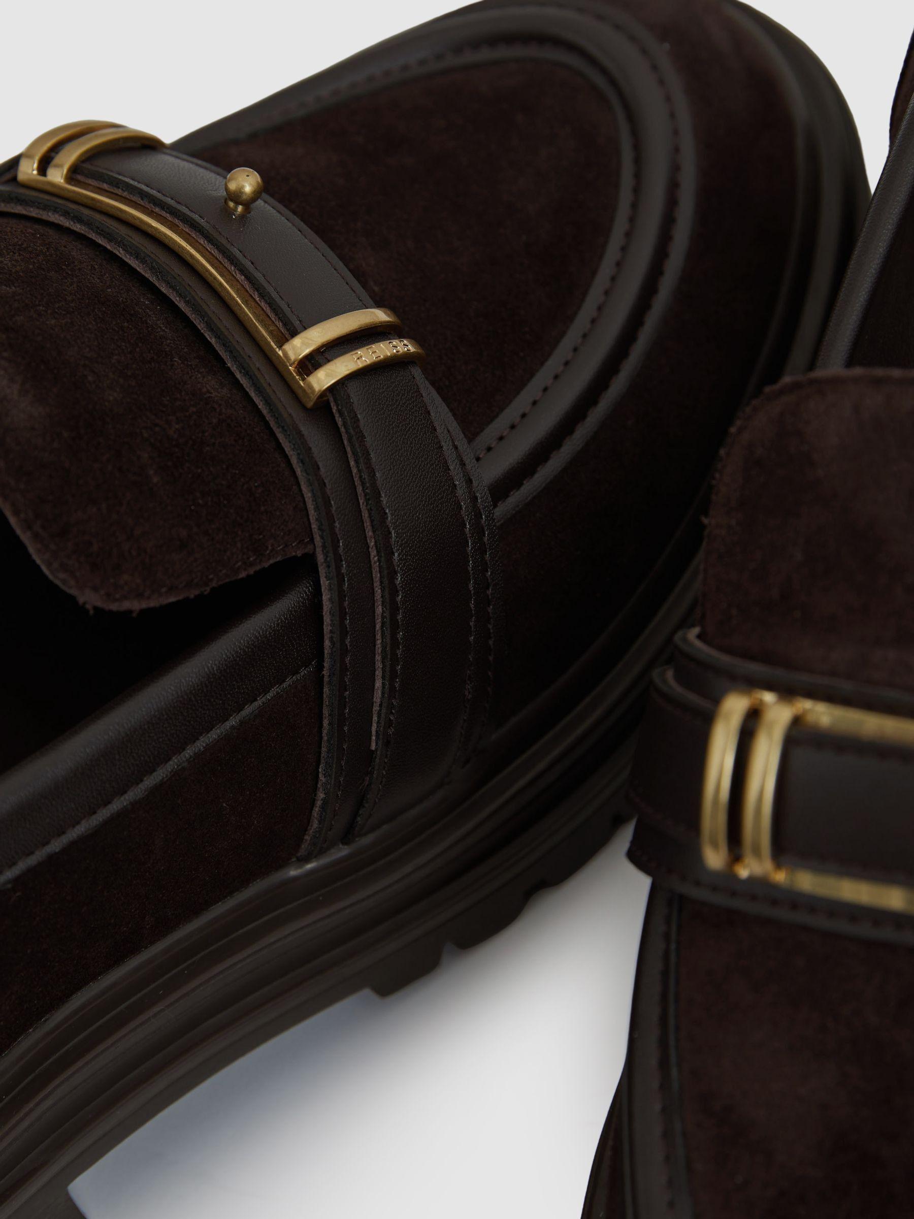 Suede and Leather Cleated Loafers in Chocolate Product Image