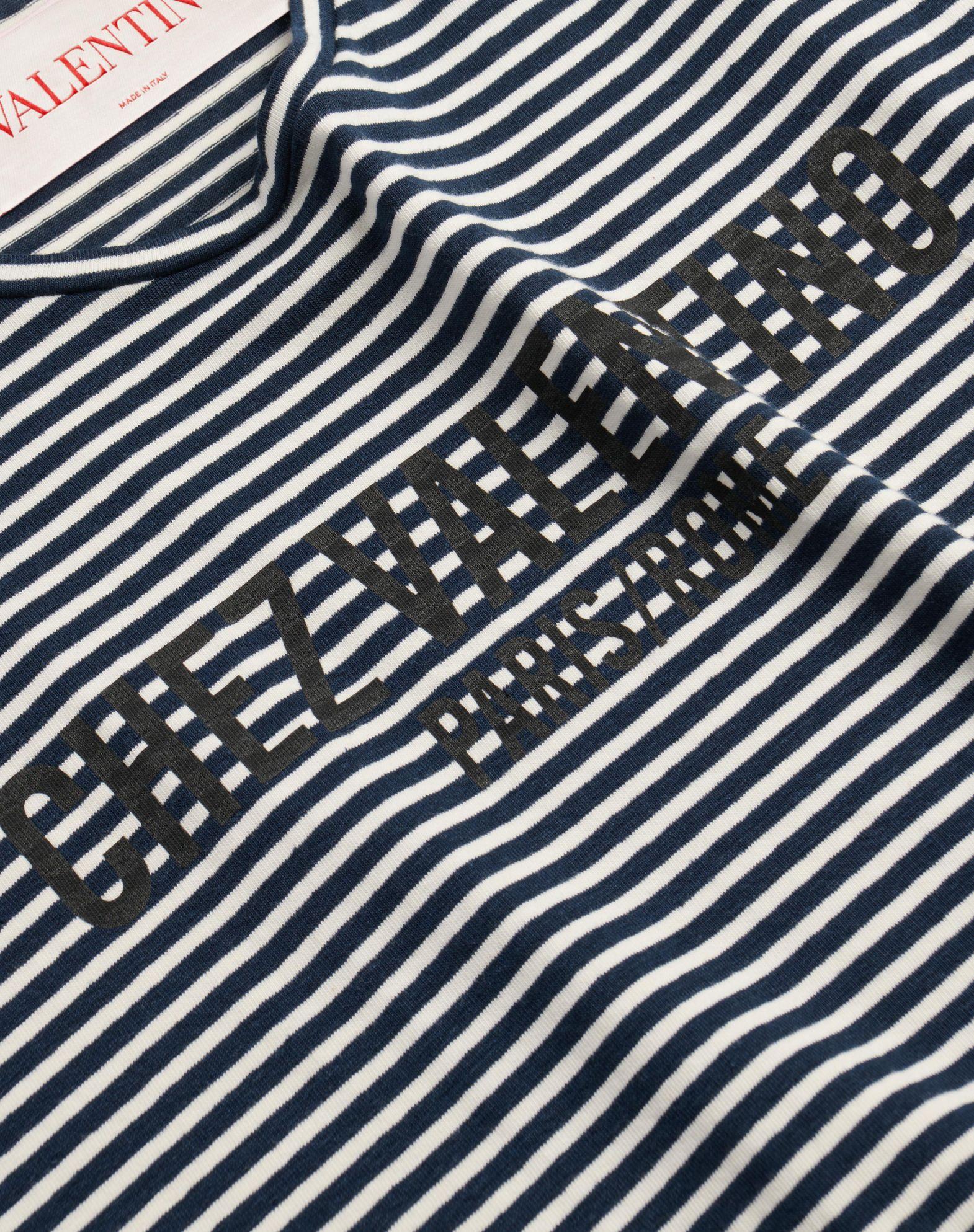 Striped Cotton T-Shirt With Chez Valentino Print Product Image