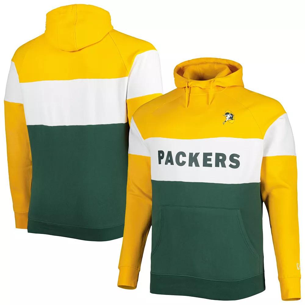 Men's New Era Green Green Bay Packers Big & Tall Throwback Colorblock Raglan Pullover Hoodie,  Product Image