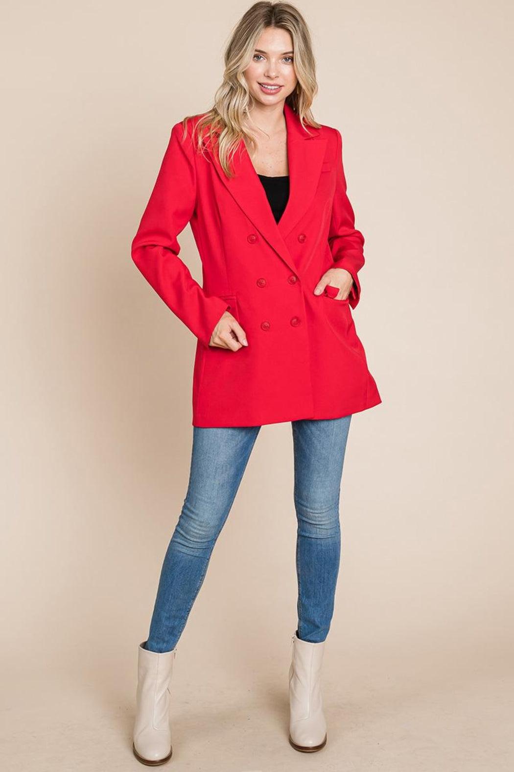 Collar Long Double Breasted Blazer Jacket Product Image