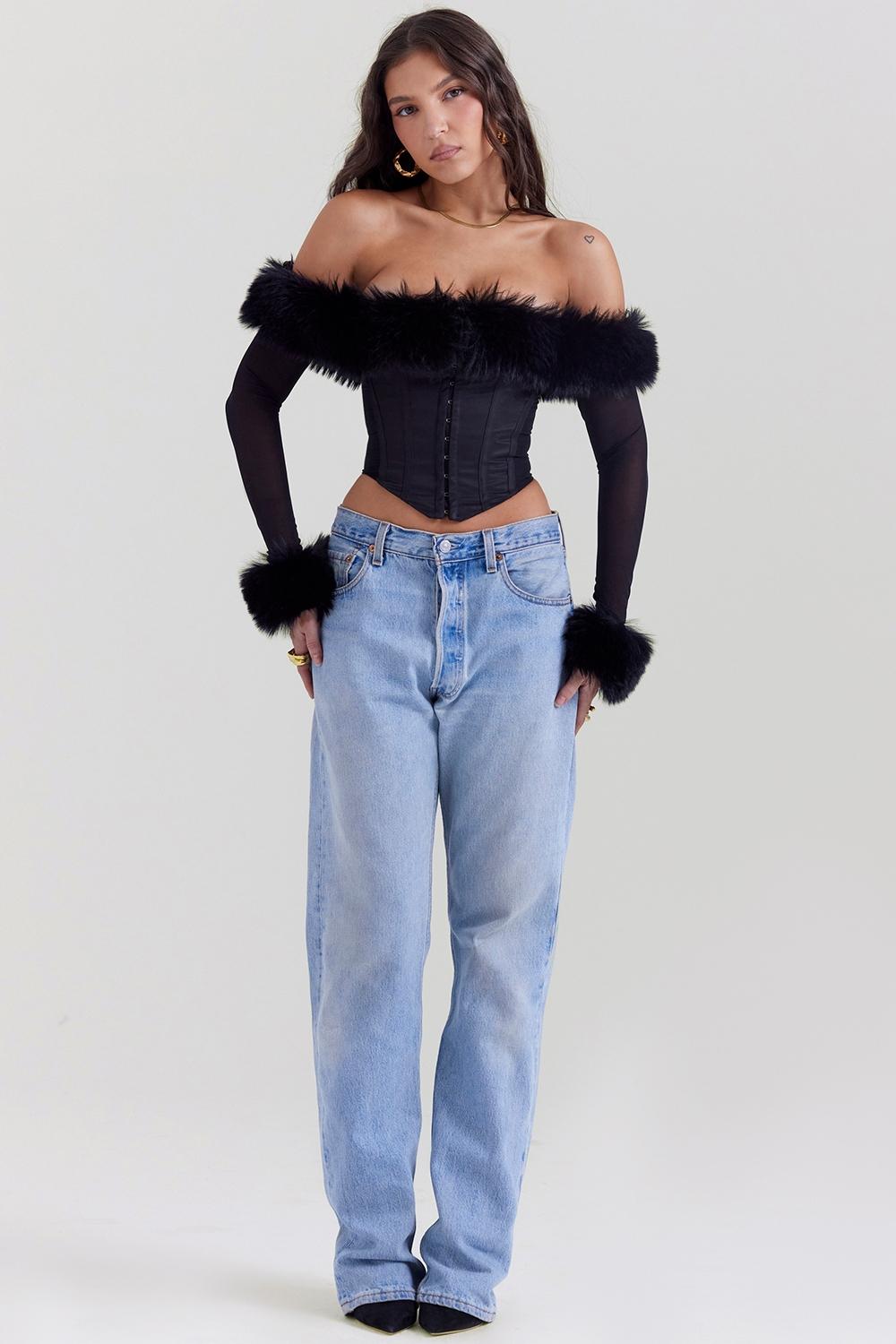 Merle  black faux fur trim corset - sale Product Image